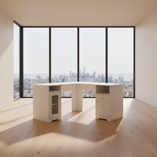 Artiss Computer Desk Shelf Cabinet L-Shape White 150cm