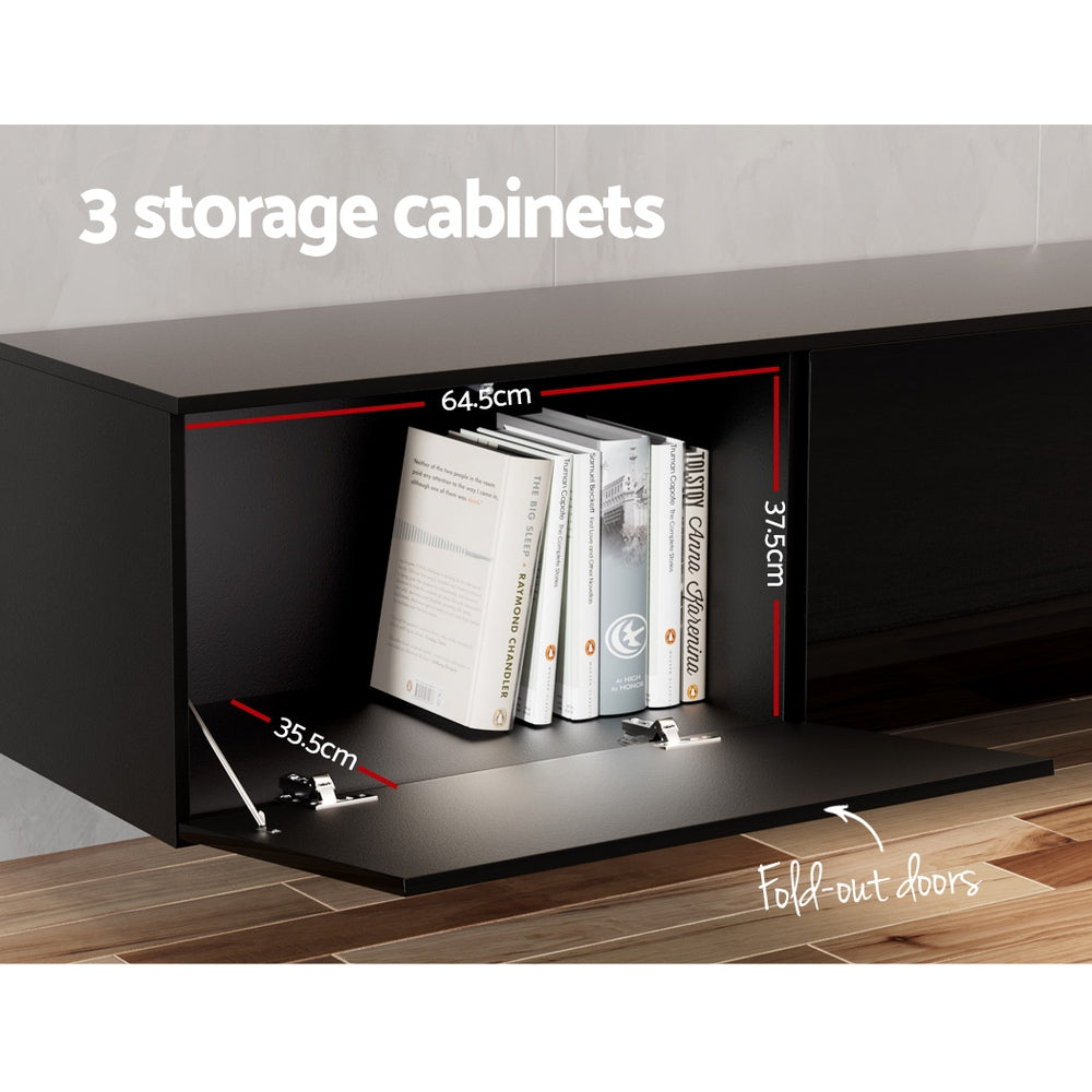 Emberlyn 200cm Floating Entertainment Unit TV Cabinet High Glossy Black 3 Cabinets - Black