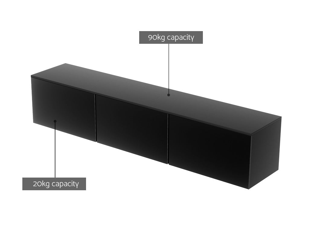 Emberlyn 200cm Floating Entertainment Unit TV Cabinet High Glossy Black 3 Cabinets - Black