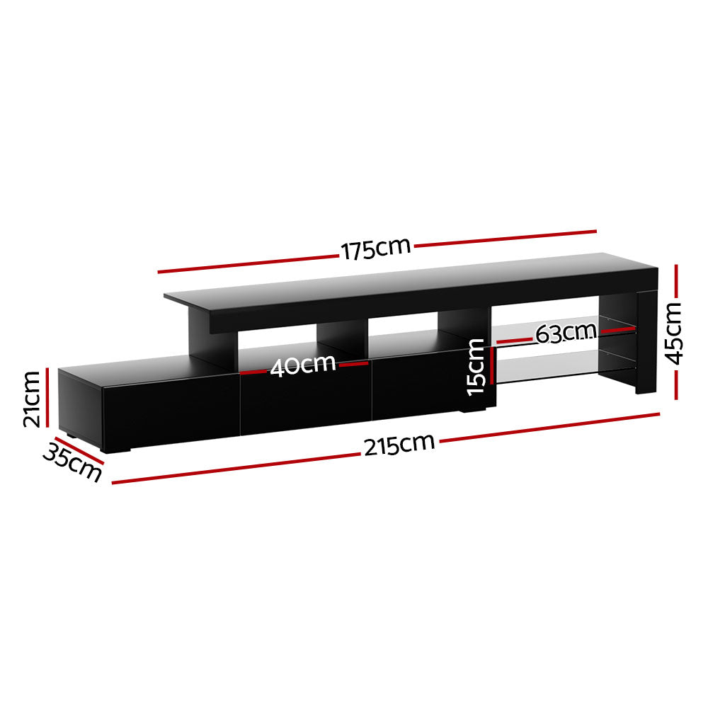 Trina 215cm TV Cabinet Entertainment Unit Stand RGB LED Gloss Furniture - Black