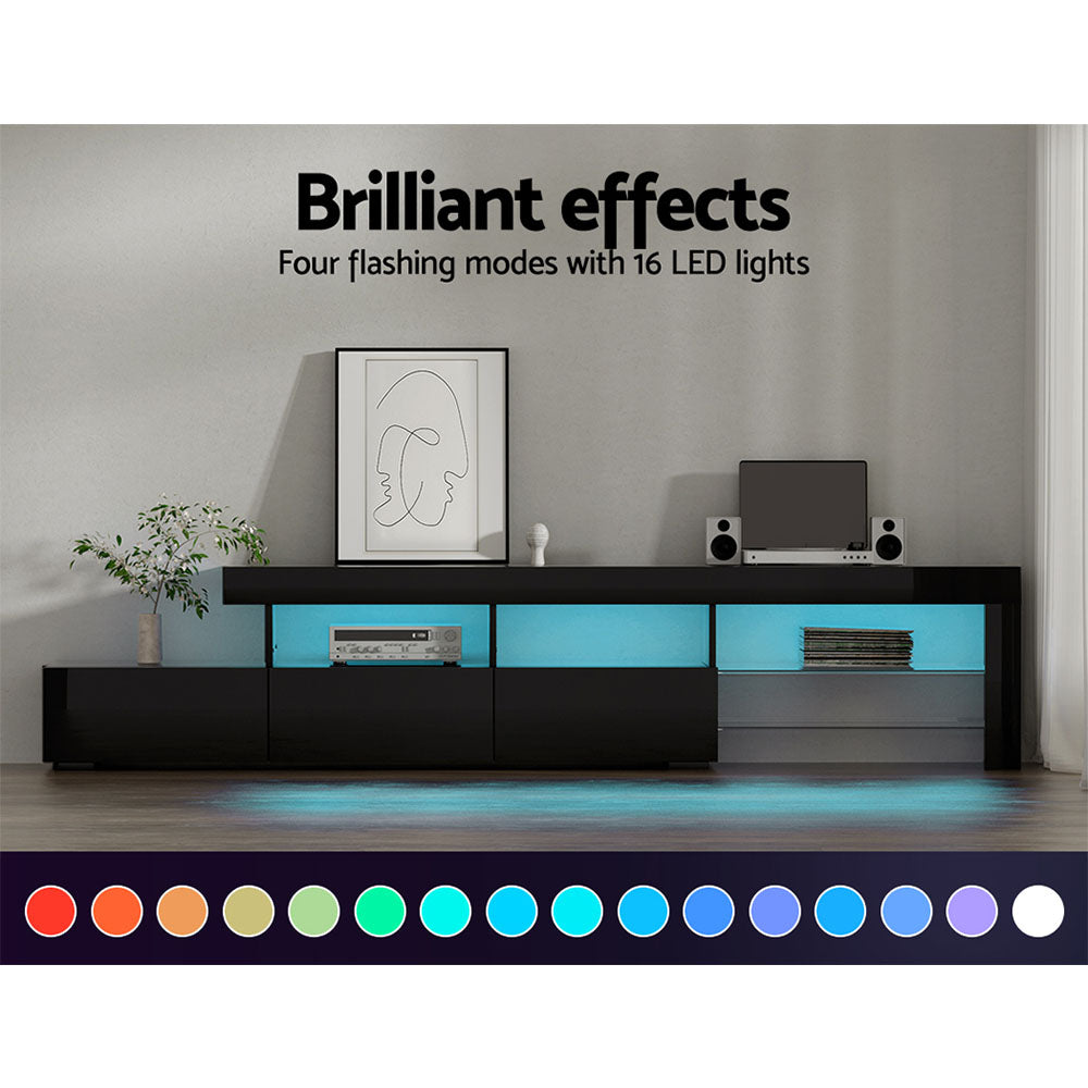 Trina 215cm TV Cabinet Entertainment Unit Stand RGB LED Gloss Furniture - Black
