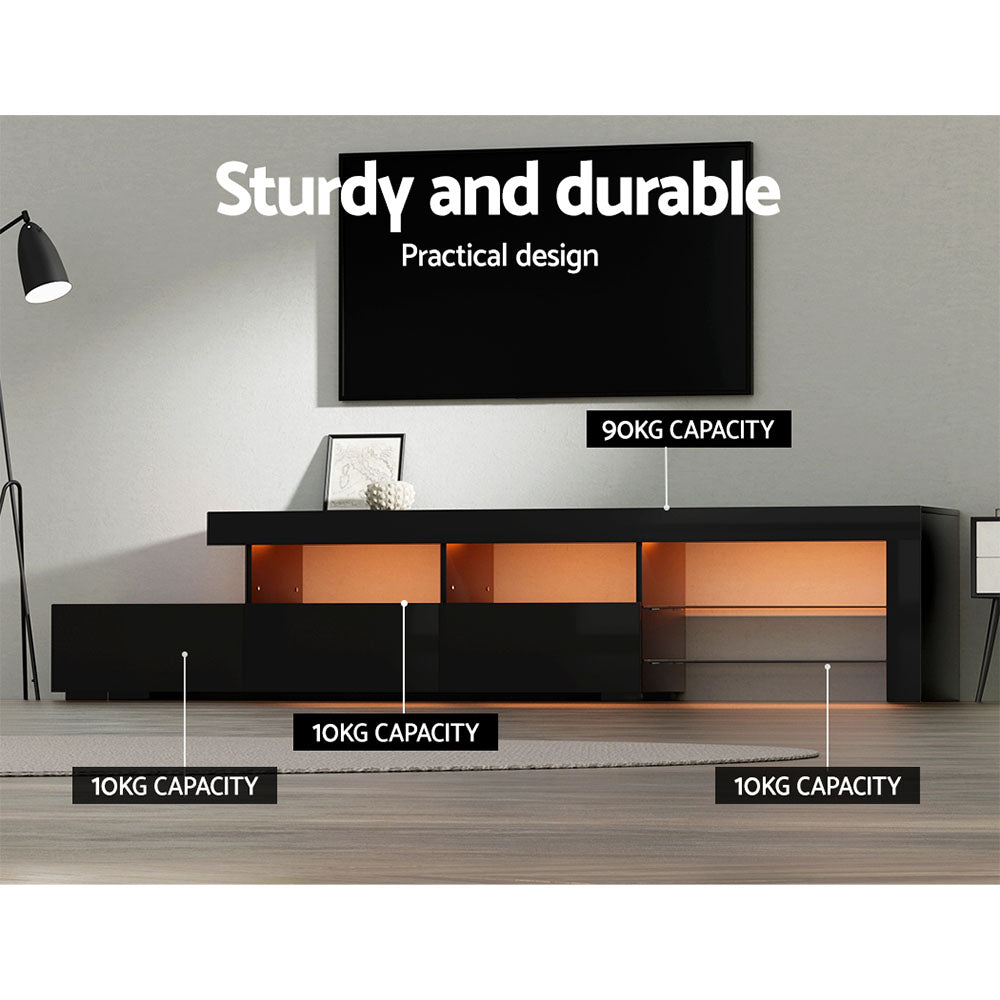 Trina 215cm TV Cabinet Entertainment Unit Stand RGB LED Gloss Furniture - Black