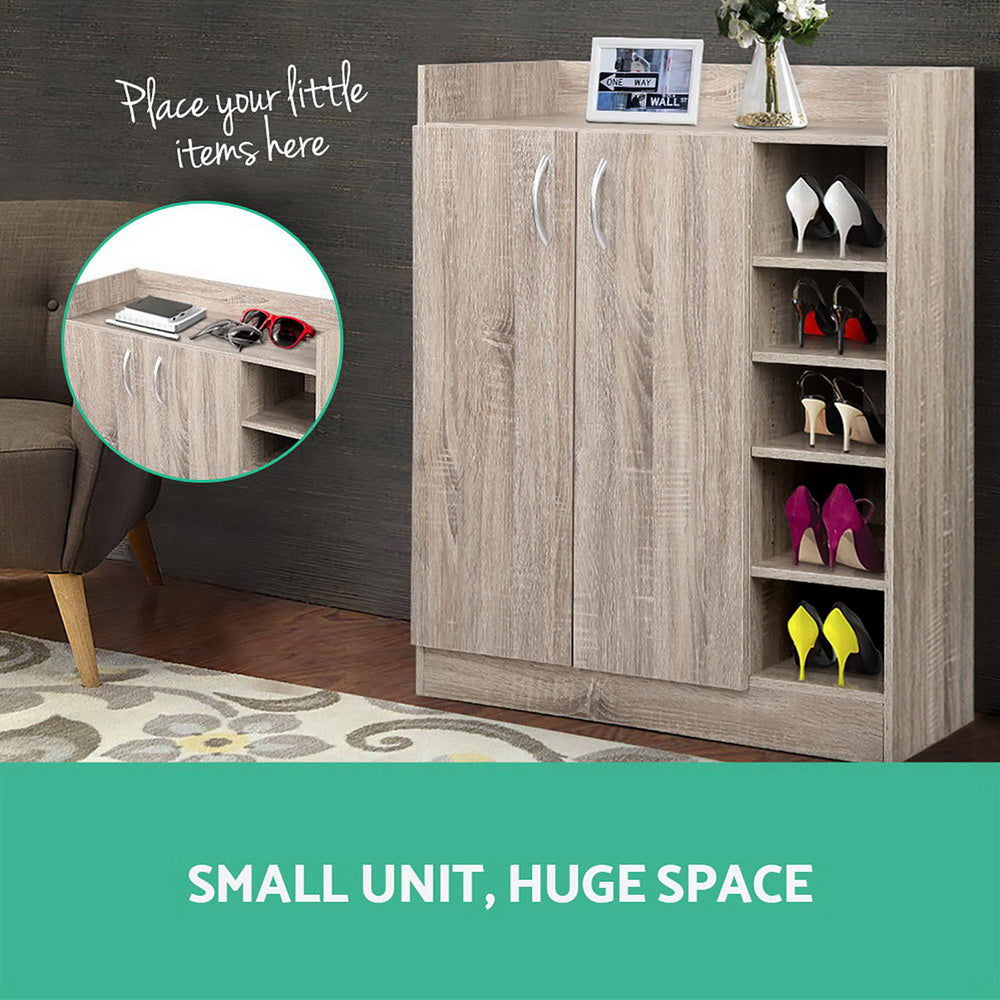 2 Doors Shoe Cabinet Storage Cupboard - Wood