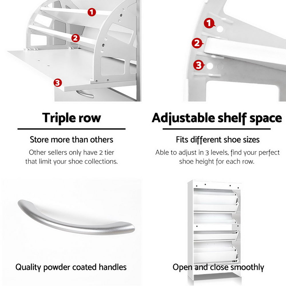 3 Tier Shoe Cabinet - White