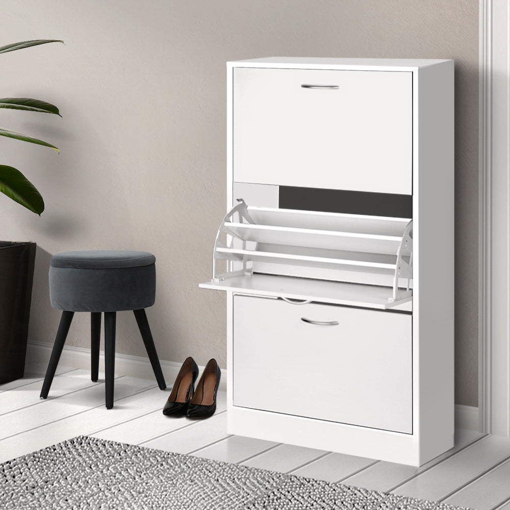 3 Tier Shoe Cabinet - White