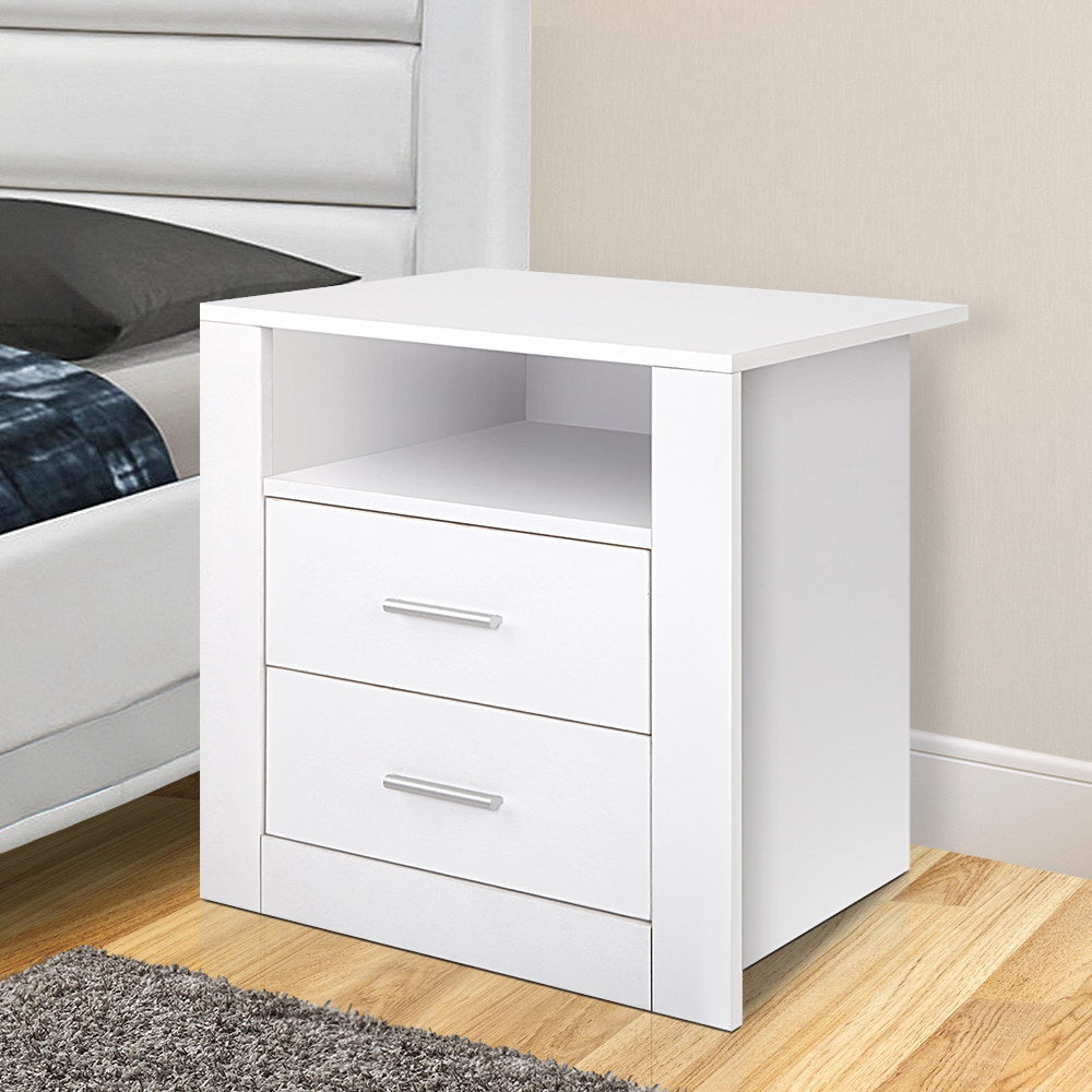 Eustache Wooden Bedside Tables Storage Cabinet Side Table with 2 Drawers - White