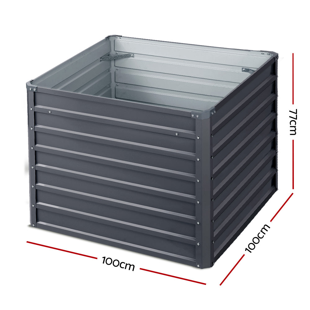 Set of 2 Garden Bed 100x100x77cm Planter Box Raised Container Galvanised