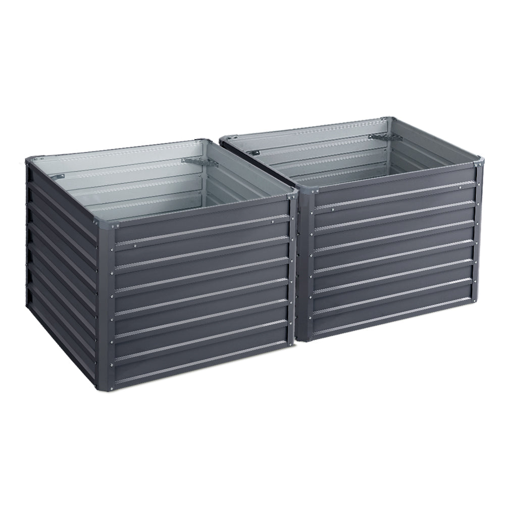 Set of 2 Garden Bed 100x100x77cm Planter Box Raised Container Galvanised