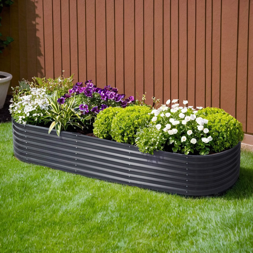 Garden Bed 240x80x42cm Oval Planter Box Raised Container Galvanised