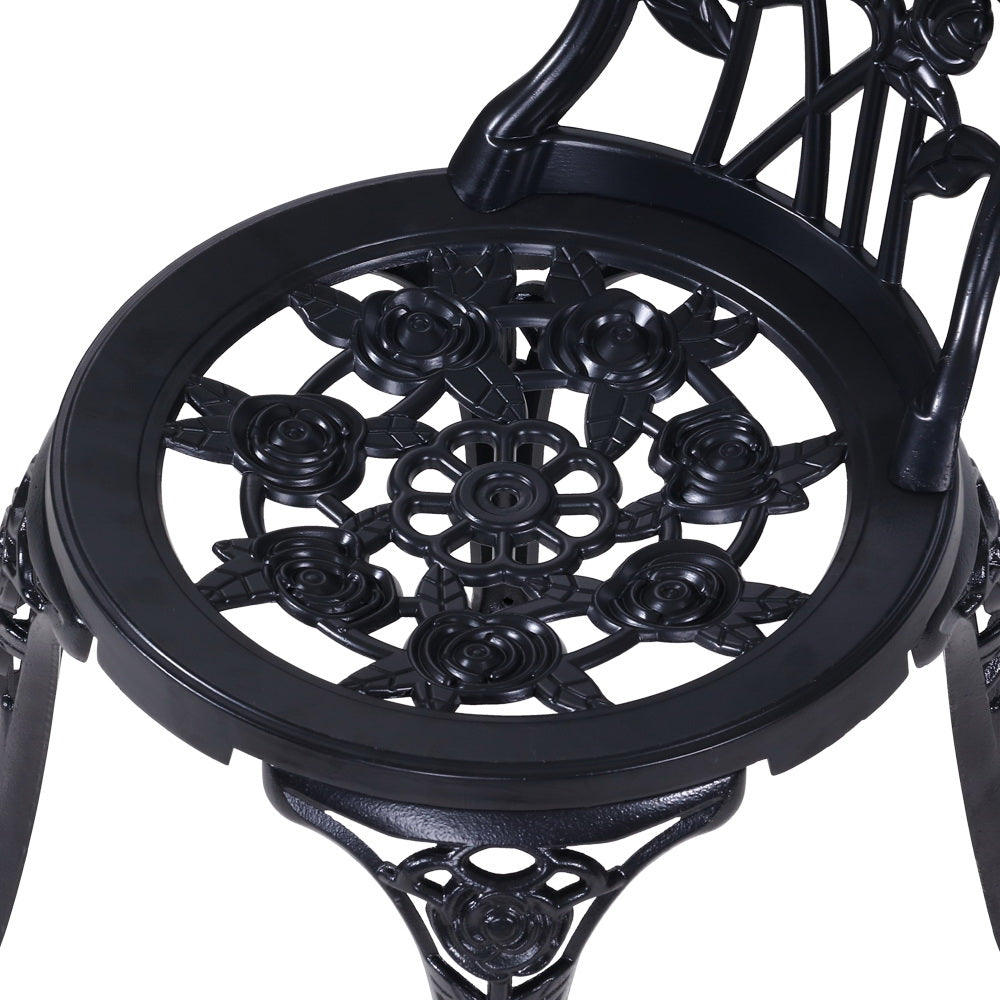 Caspian 2-Seater Cast Aluminium Table Chair Patio 3-Piece Outdoor Setting - Black