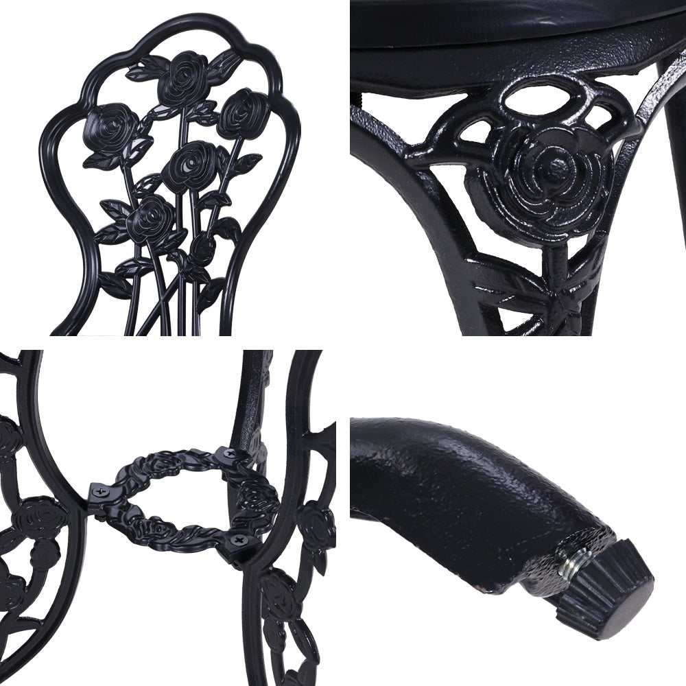 Caspian 2-Seater Cast Aluminium Table Chair Patio 3-Piece Outdoor Setting - Black