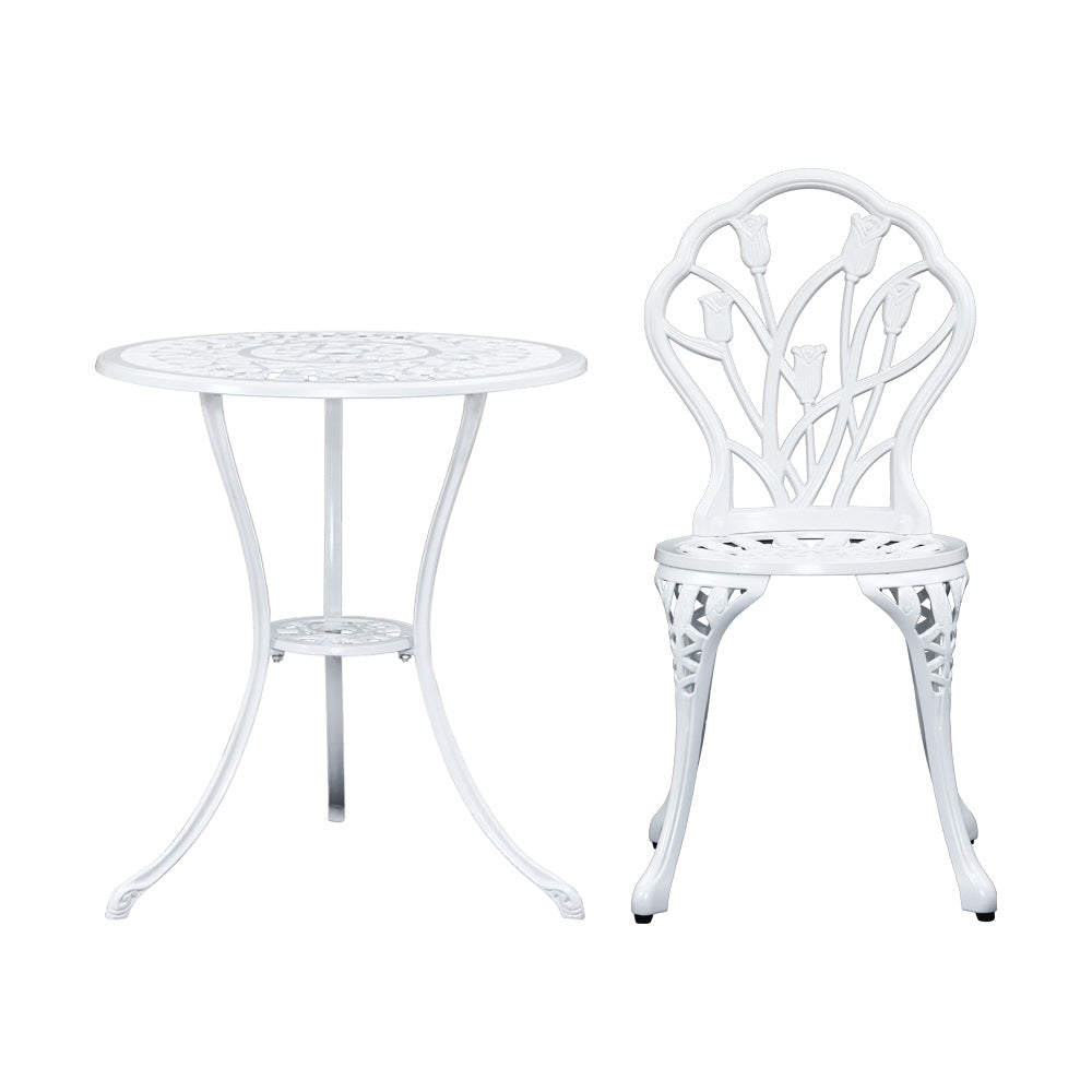 Ciaran 2-Seater Cast Aluminium Table Chair Patio 3-Piece Outdoor Setting - White