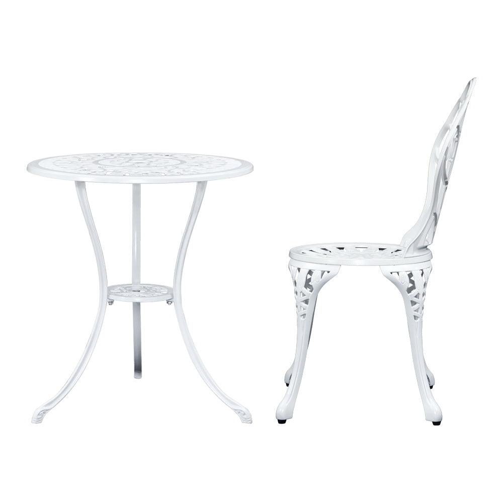 Ciaran 2-Seater Cast Aluminium Table Chair Patio 3-Piece Outdoor Setting - White