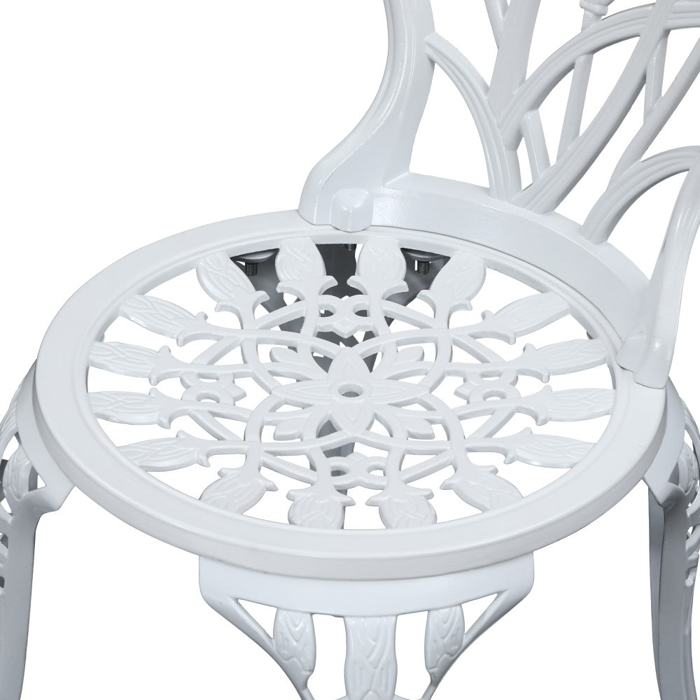 Ciaran 2-Seater Cast Aluminium Table Chair Patio 3-Piece Outdoor Setting - White