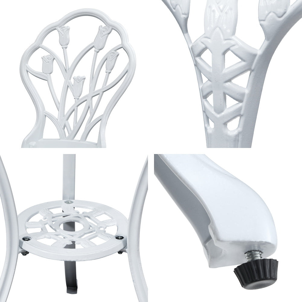 Ciaran 2-Seater Cast Aluminium Table Chair Patio 3-Piece Outdoor Setting - White