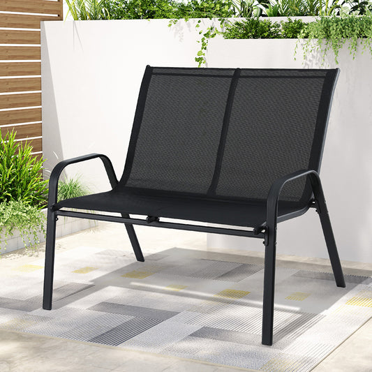 Rylen Garden Bench Seat Steel Outdoor Patio Park Lounge Backyard Chair Black