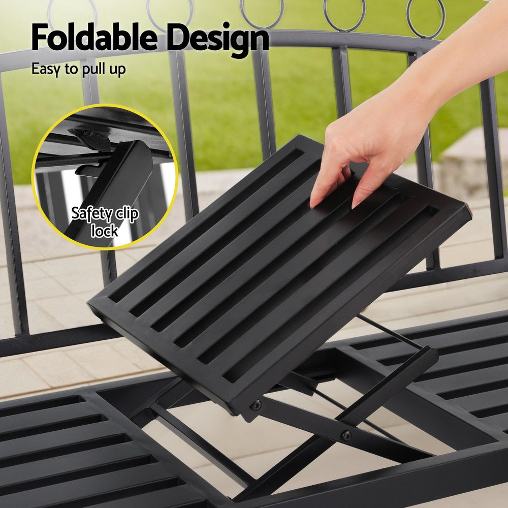 Korian Outdoor Garden Bench Seat Loveseat Steel Foldable Table Patio Furniture Black