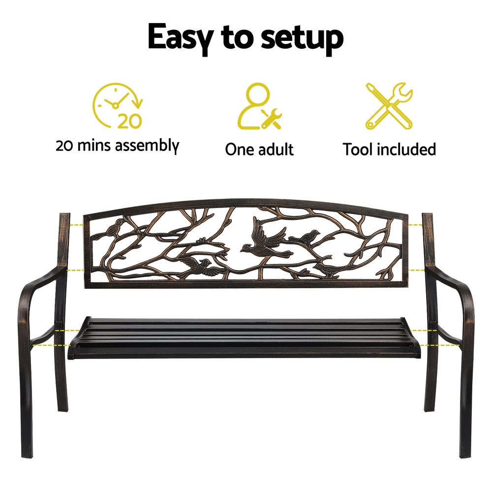 Merrick Outdoor Bench Seat Garden Steel Outdoor Furniture 3 Seater Park Bronze