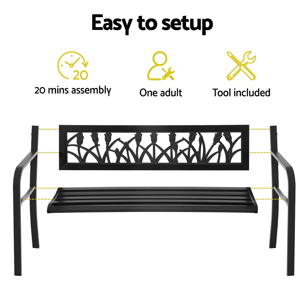 Elsen Outdoor Garden Bench Seat Outdoor Furniture Steel 2 Seater Park Black