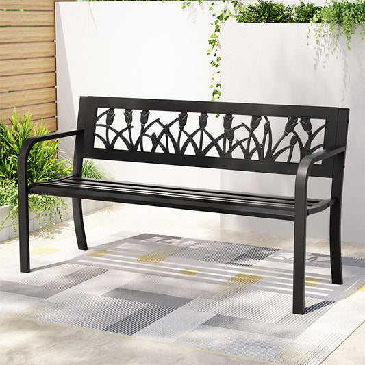 Elsen Outdoor Garden Bench Seat Outdoor Furniture Steel 2 Seater Park Black