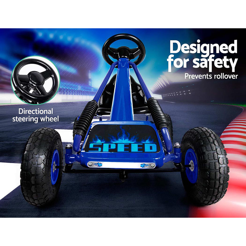 Kids Pedal Go Kart Car Ride On Toys Rubber Tyre Racing Bike Adjustable Seat - Blue