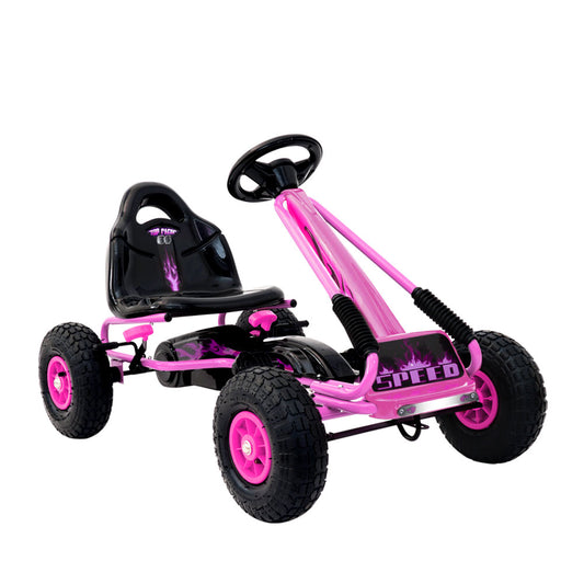 Kids Pedal Go Kart Car Ride On Toys Rubber Tyre Racing Bike Adjustable Seat - Pink