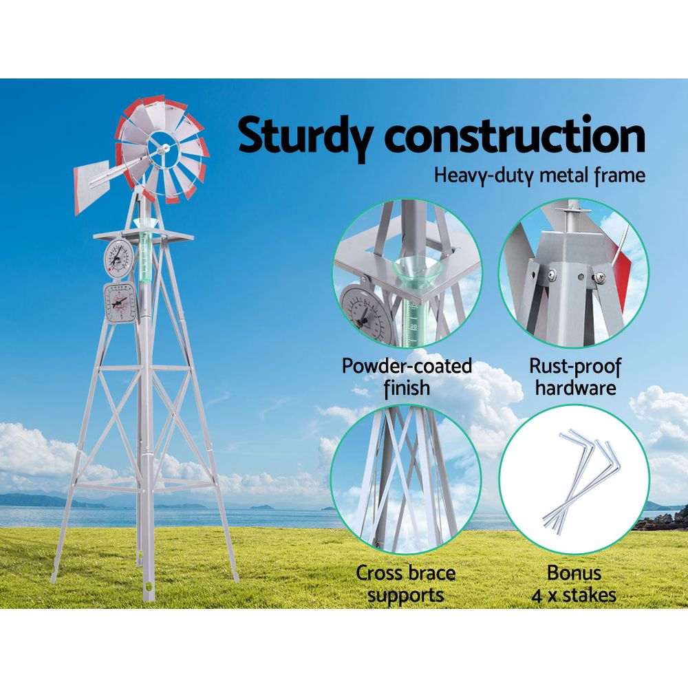 Garden Windmill 8ft 245cm Metal Ornaments Outdoor Decor Ornamental Wind Will