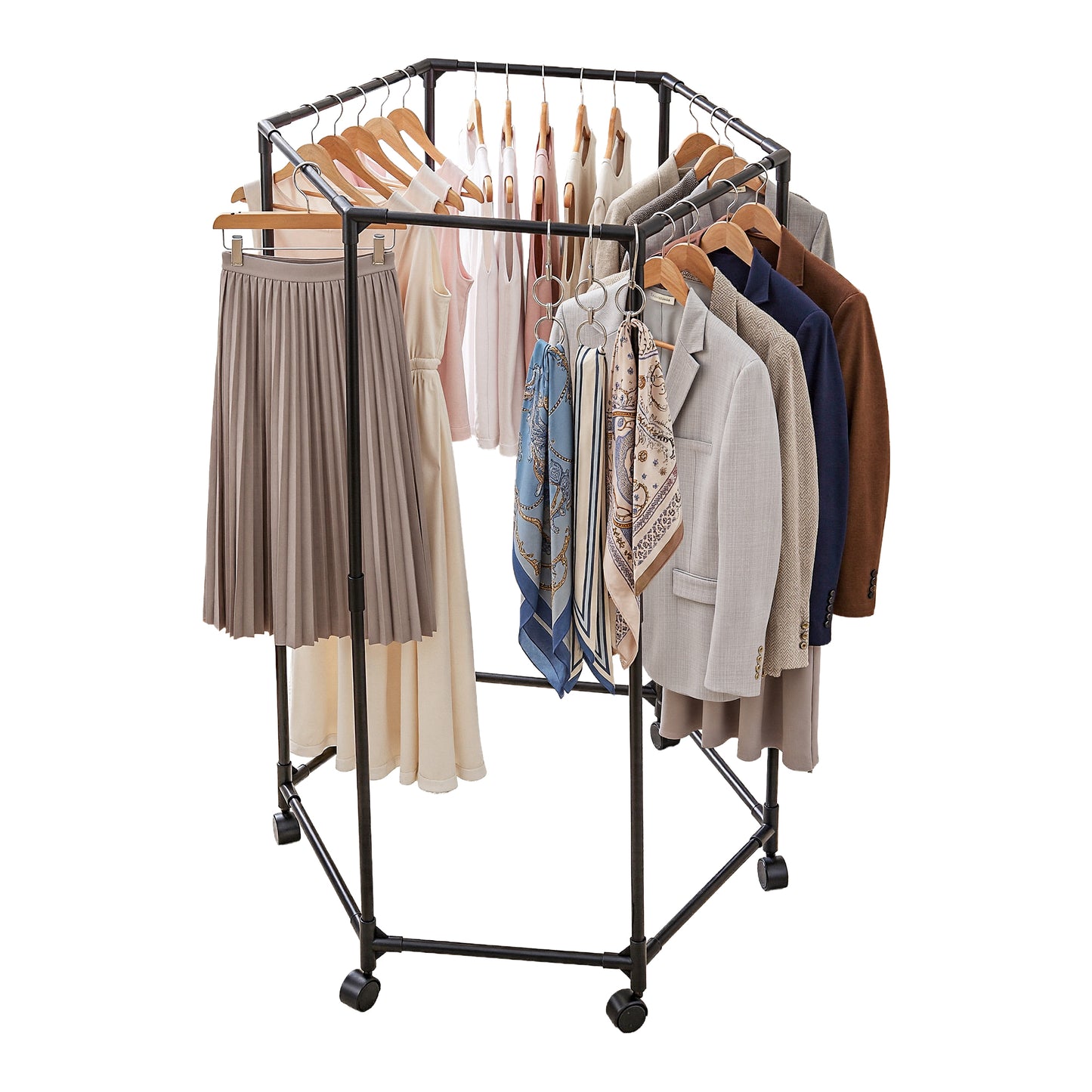 Clothes Rack Airer Rail Coat Stand Wheels 6 Rods