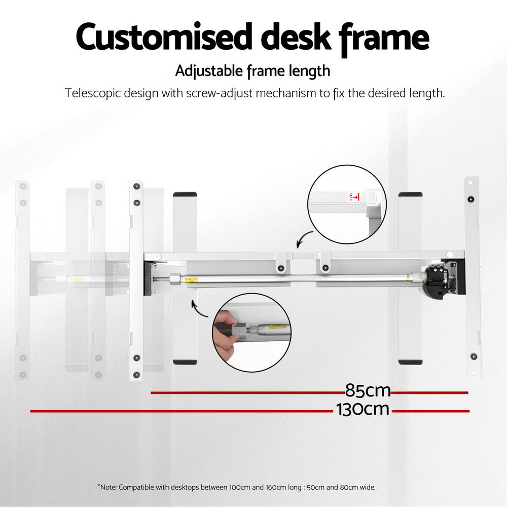Artiss Electric Standing Desk Frame Only Height Adjustable 70Kg Load White