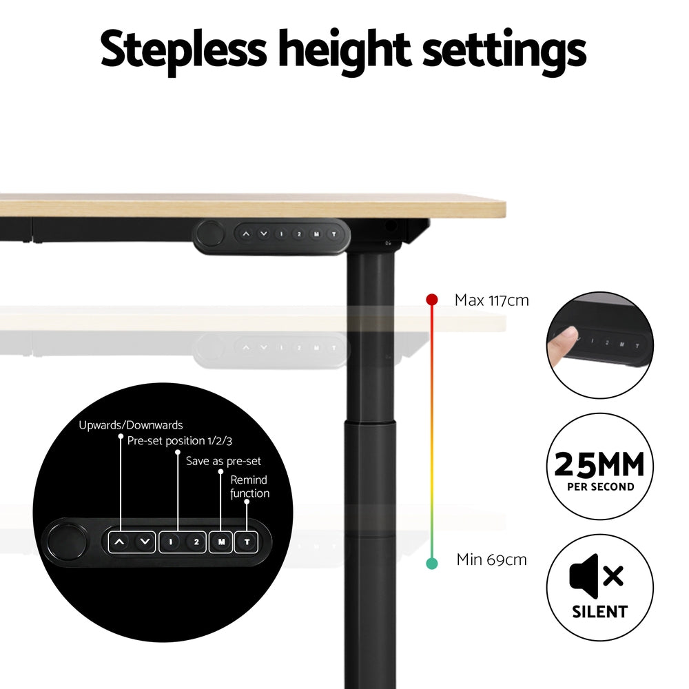Artiss Standing Desk Motorised Electric Dual Motor White Oak 140cm
