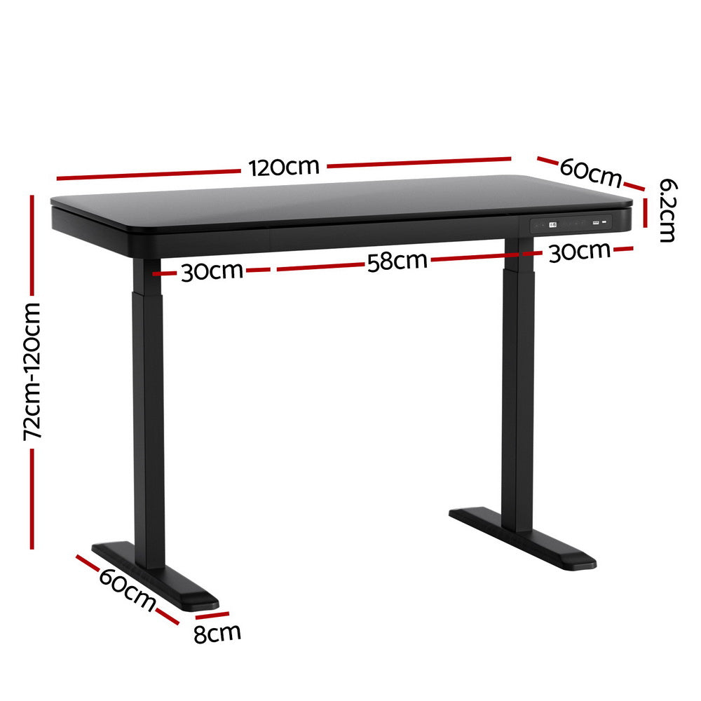 Artiss Standing Desk Motorised Electric Dual Motor Drawer 120cm Black