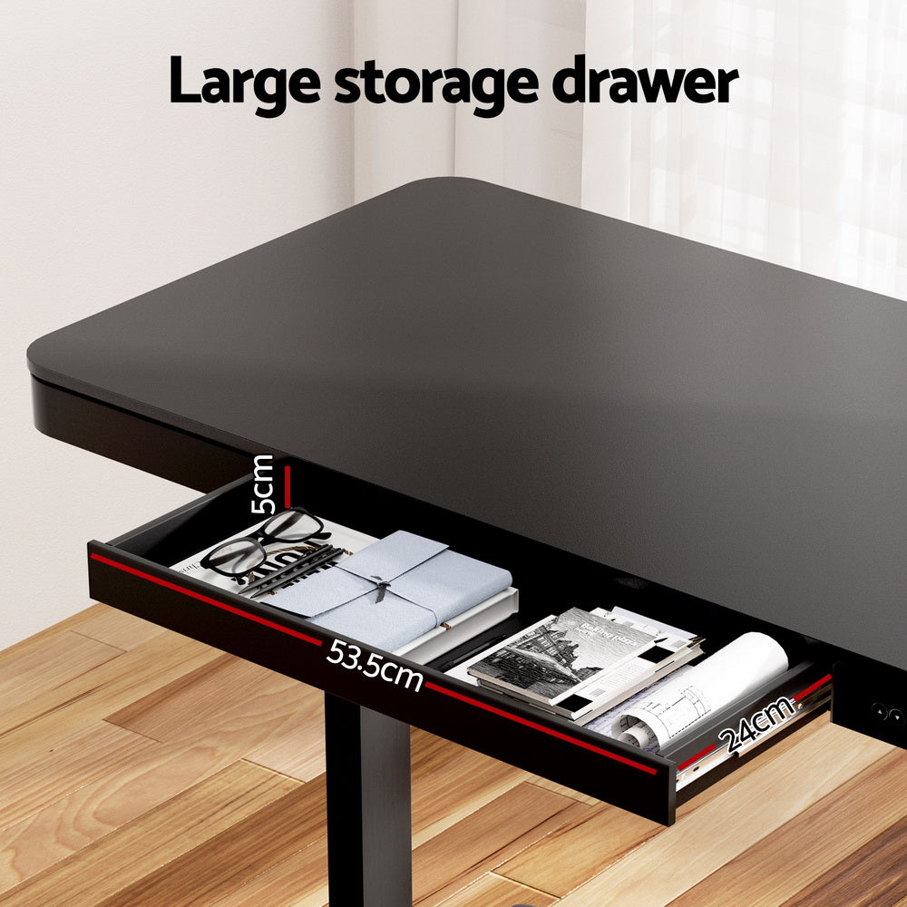 Artiss Standing Desk Motorised Electric Dual Motor Drawer 120cm Black