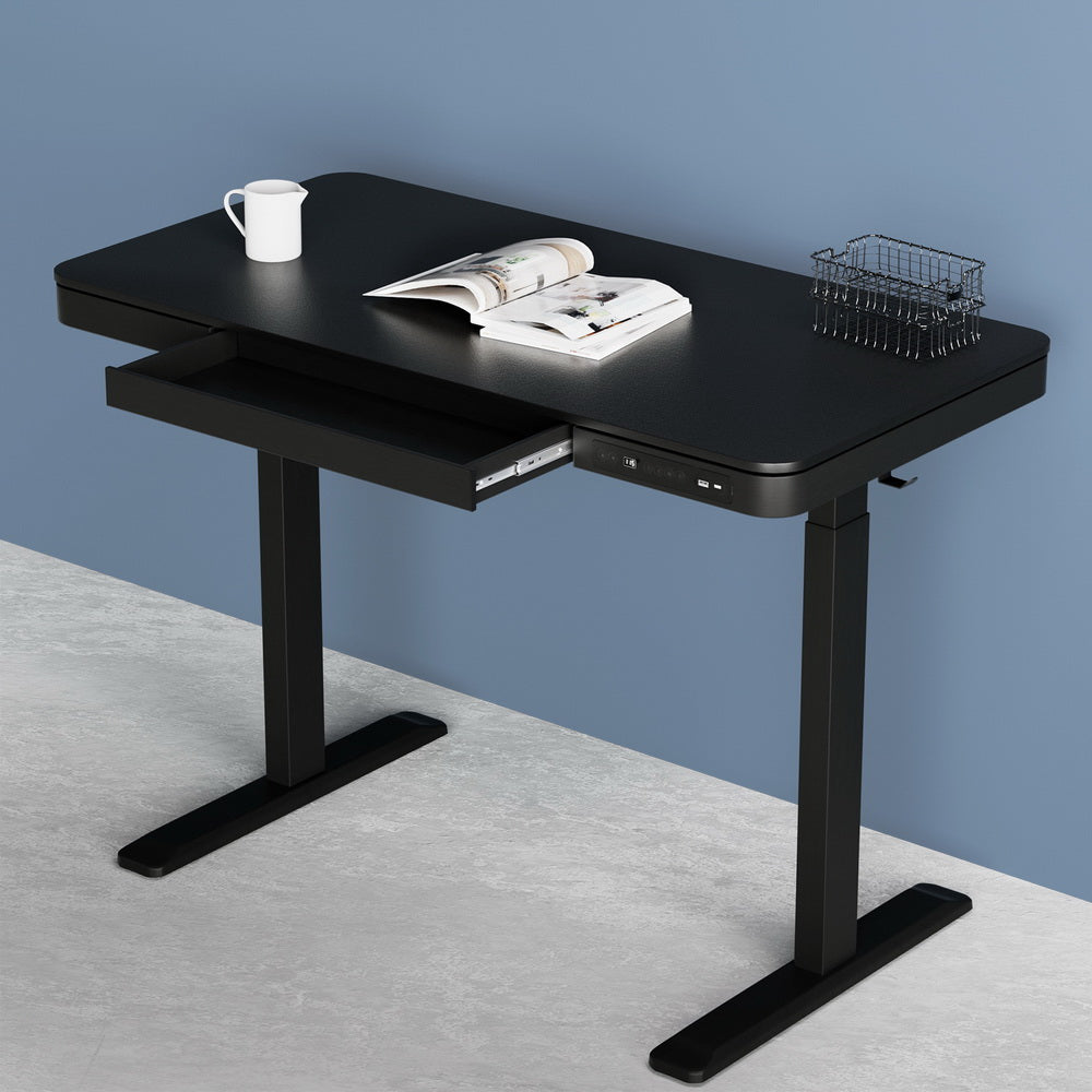 Artiss Standing Desk Motorised Electric Dual Motor Drawer 120cm Black