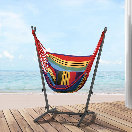 Hammock Chair Outdoor Camping Hanging with Stand - Rainbow