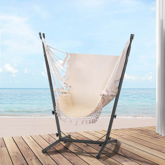 Hammock Chair Outdoor Camping Hanging with Stand - Cream