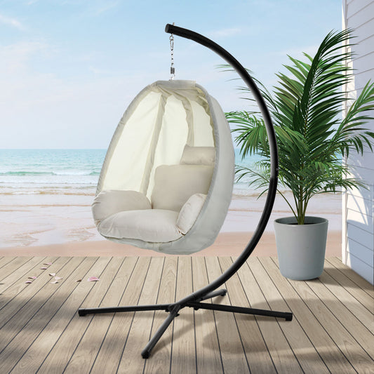 Connor Egg Swing Chair Single Hanging Pod with Stand - Cream