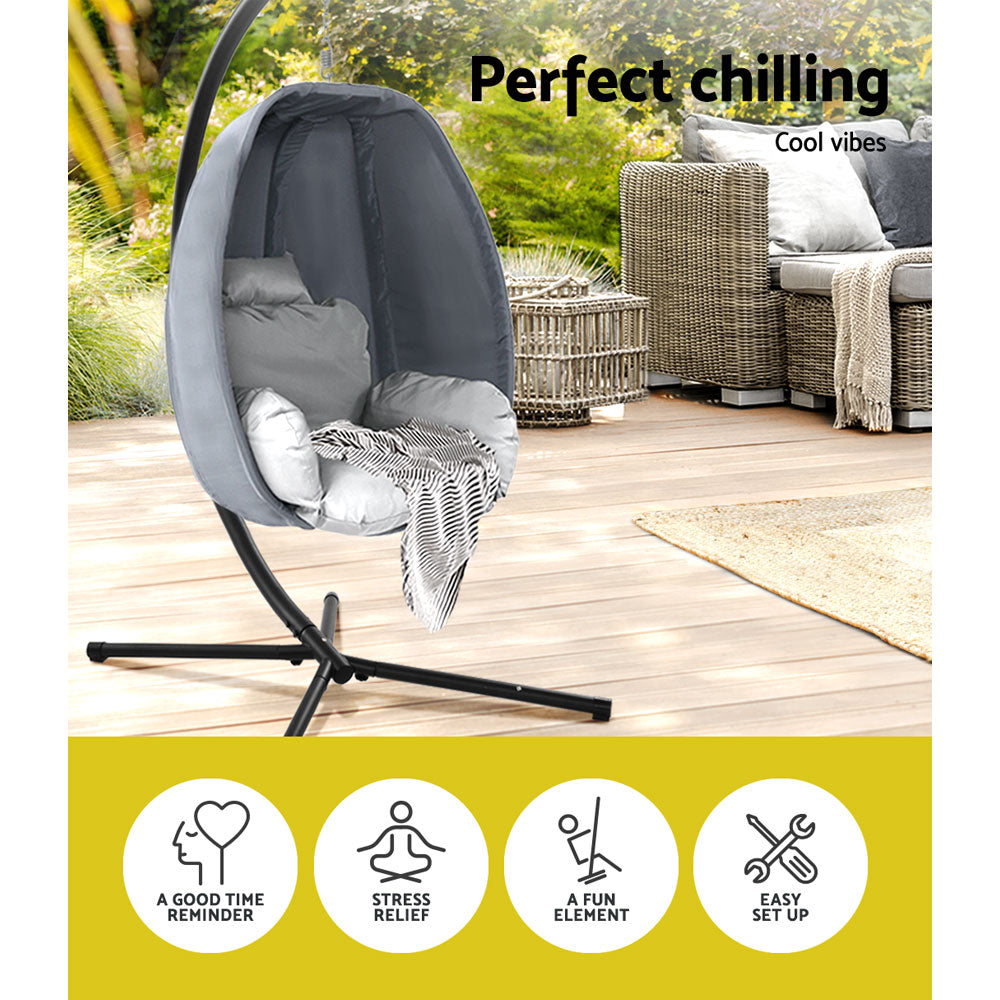 Connor Egg Swing Chair Single Hanging Pod with Stand - Grey