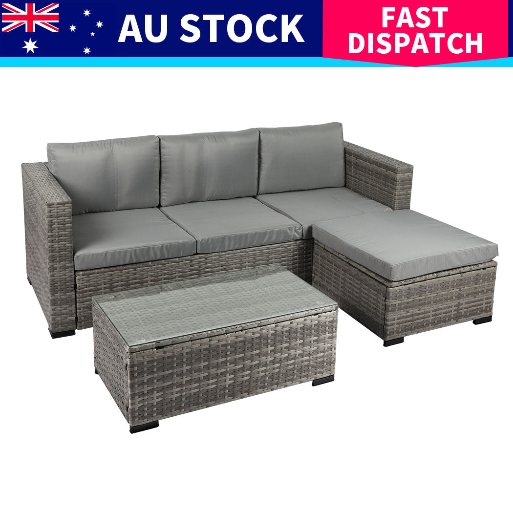 Trish 4-Seater Patio Furniture Garden Chair Table Lounge 5-Piece Outdoor Sofa - Mixed Grey