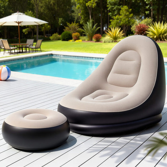 Fenris Inflatable Chair with Ottoman Air Sofa Blow Up Air Chair for Camping with Pump - Coffee