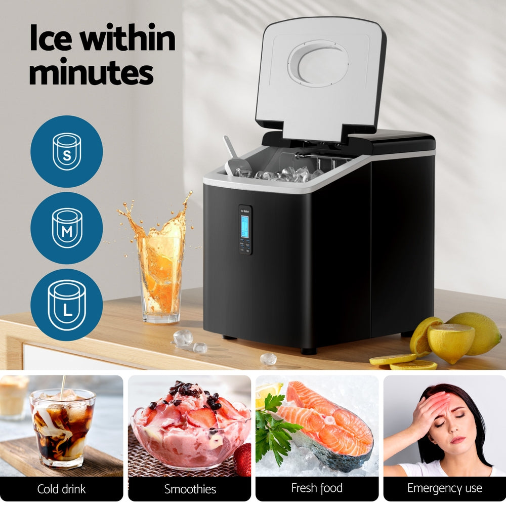 Devanti 3.2L Portable Ice Cube Maker Machine Benchtop Counter Black