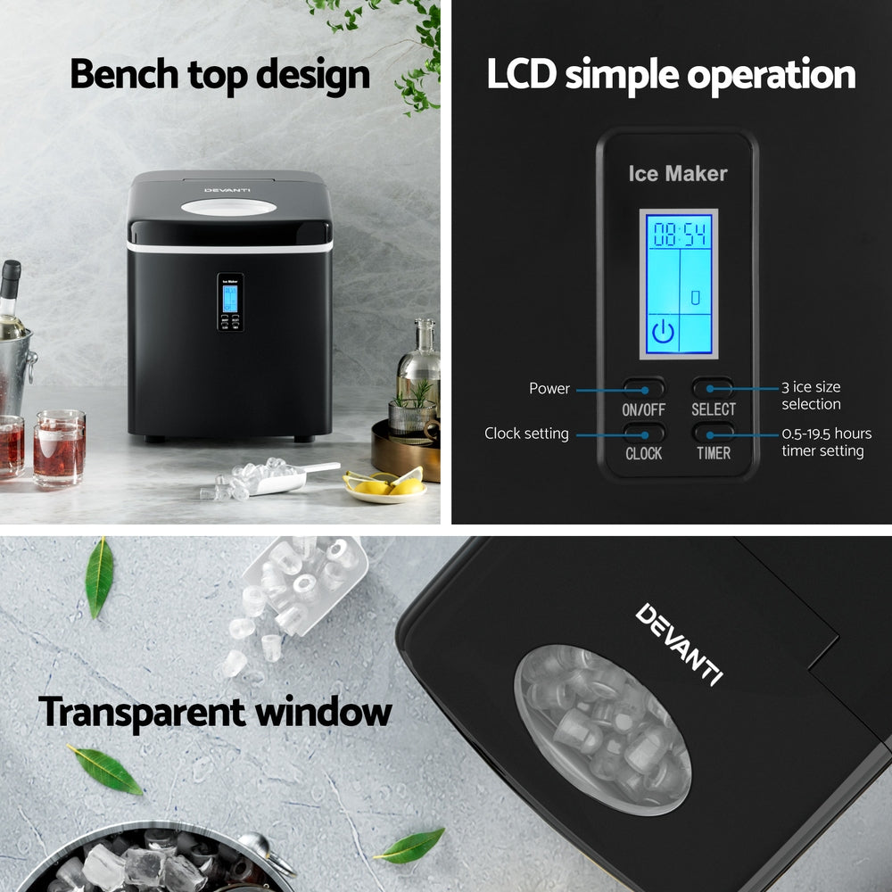 Devanti 3.2L Portable Ice Cube Maker Machine Benchtop Counter Black