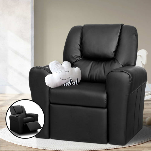 Percy Kids Recliner Chair Linen Soft Sofa Lounge Couch Children Armchair - Black