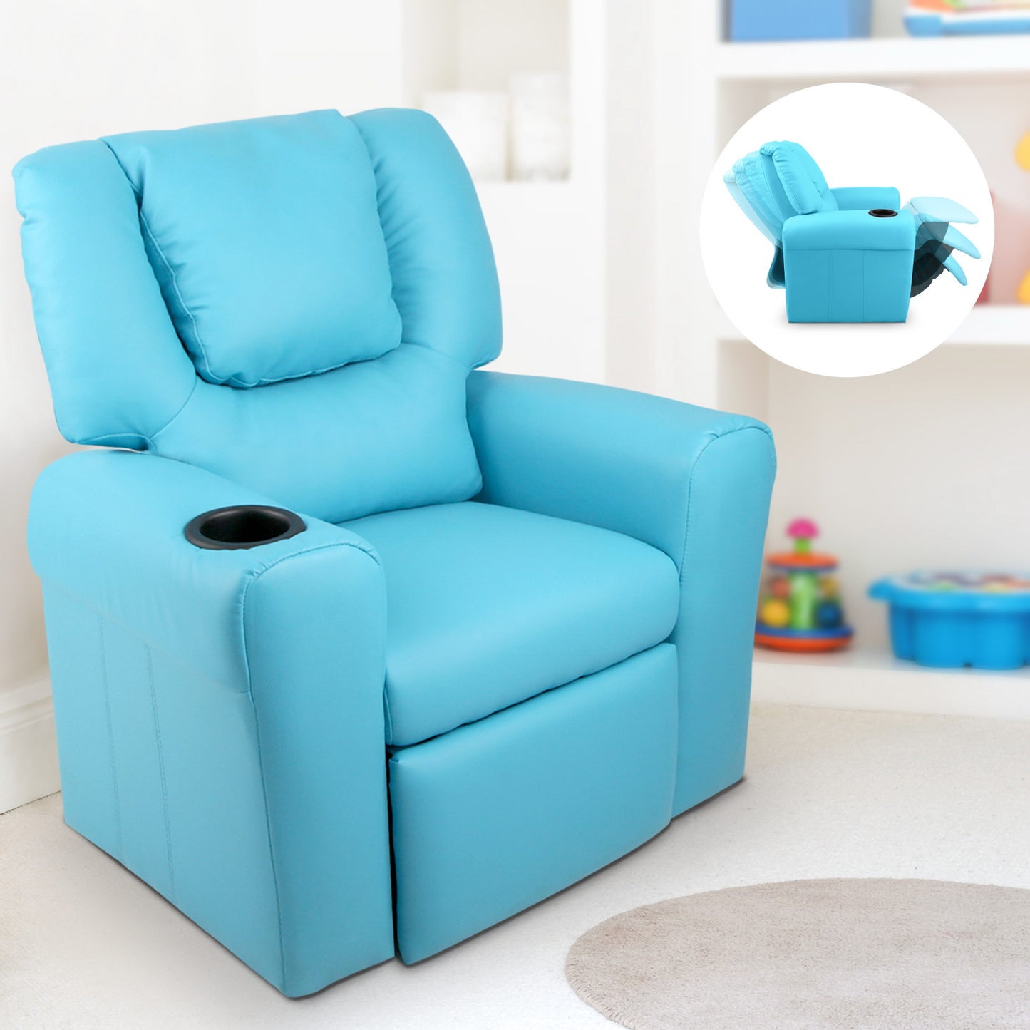 Percy Kids Recliner Chair Linen Soft Sofa Lounge Couch Children Armchair - Blue