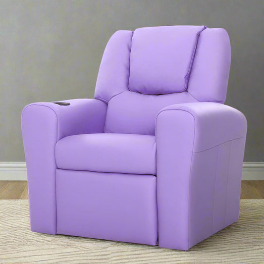 Percy Kids Recliner Chair Linen Soft Sofa Lounge Couch Children Armchair - Purple