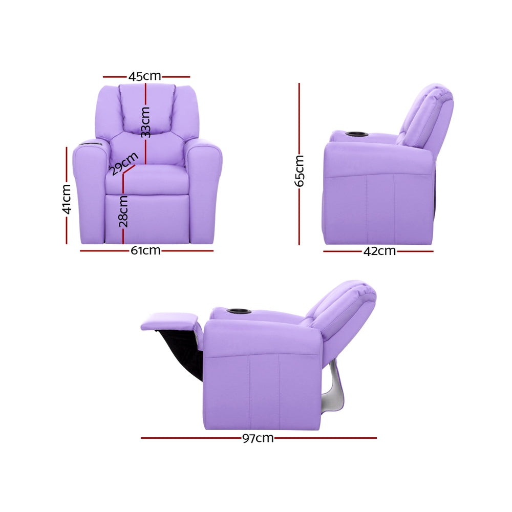 Percy Kids Recliner Chair Linen Soft Sofa Lounge Couch Children Armchair - Purple