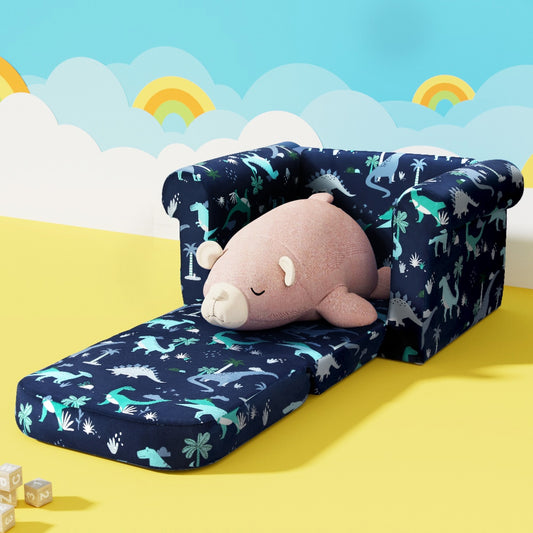 Phineas Kids Convertable Armchair Sofa Children Flip Open Couch Lounger Armchair Dinosaur - Navy