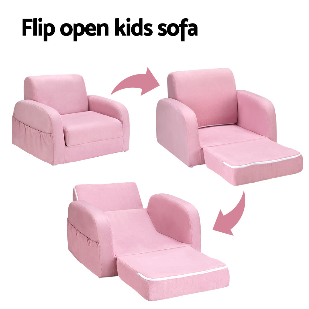 Phineas Kids Convertable Armchair Children Flip Open Couch Lounger Armchair Soft - .Pink