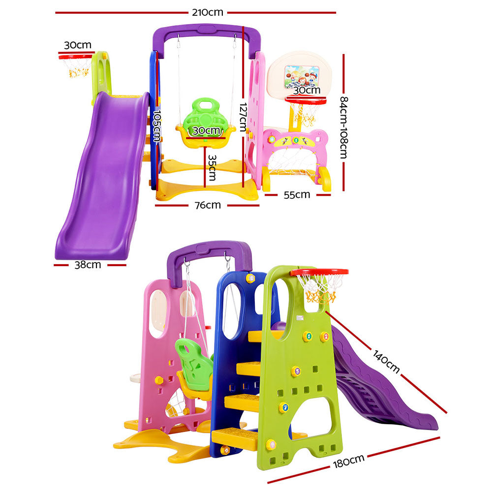 Kids 7-in-1 Slide Swing with Basketball Hoop Toddler Outdoor Indoor Play