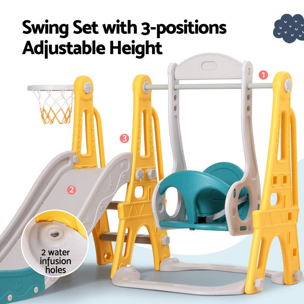 140cm Kids Slide Swing Set Basketball Outdoor Toys Adjustable Height - Green