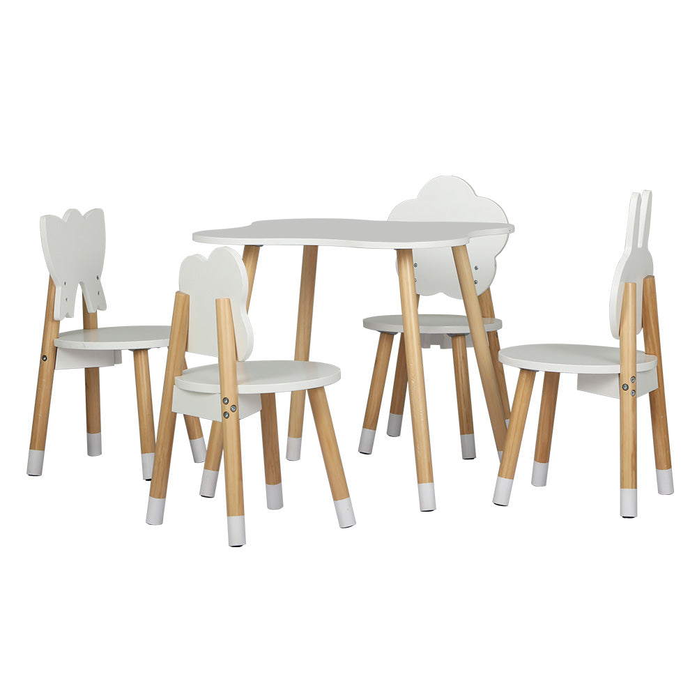 Pandora 5-Piece Kids Table & Chairs Set Children Activity Study Play Desk - White & Wood